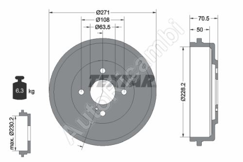 Brake drum Ford Transit Courier since 2014 rear, 228.2 mm